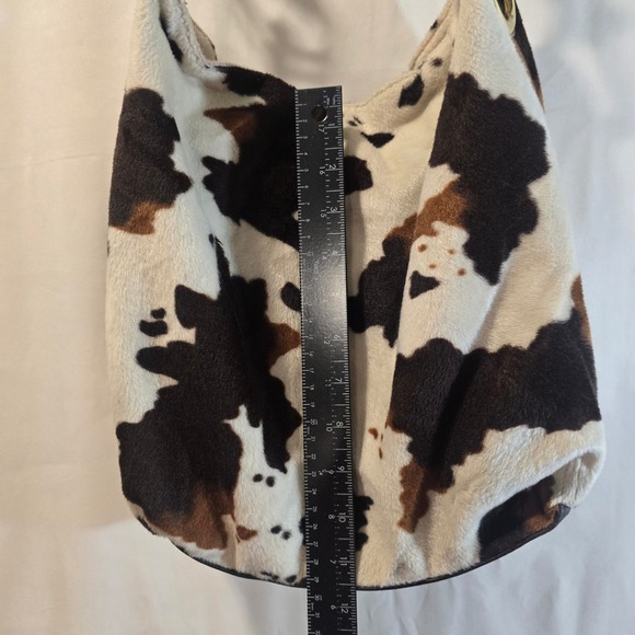 Braciano Cow Print Furry Hobo Shoulder Bag Gold Tone Hardware - Picture 9 of 9